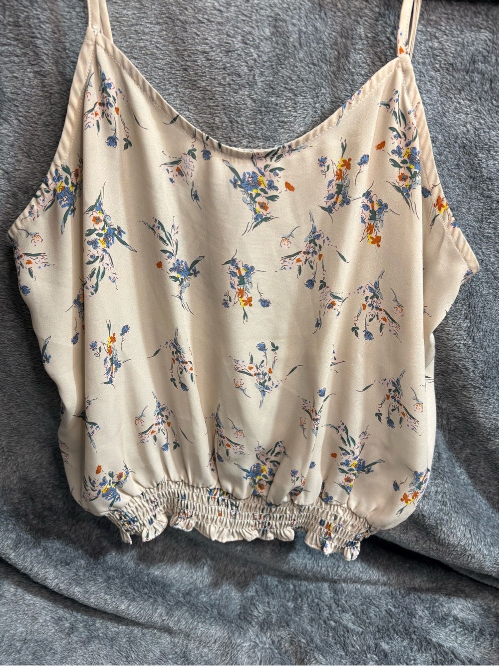 Floral Smocked Hem Crop Cami Top - Cream - Picture 2 of 4